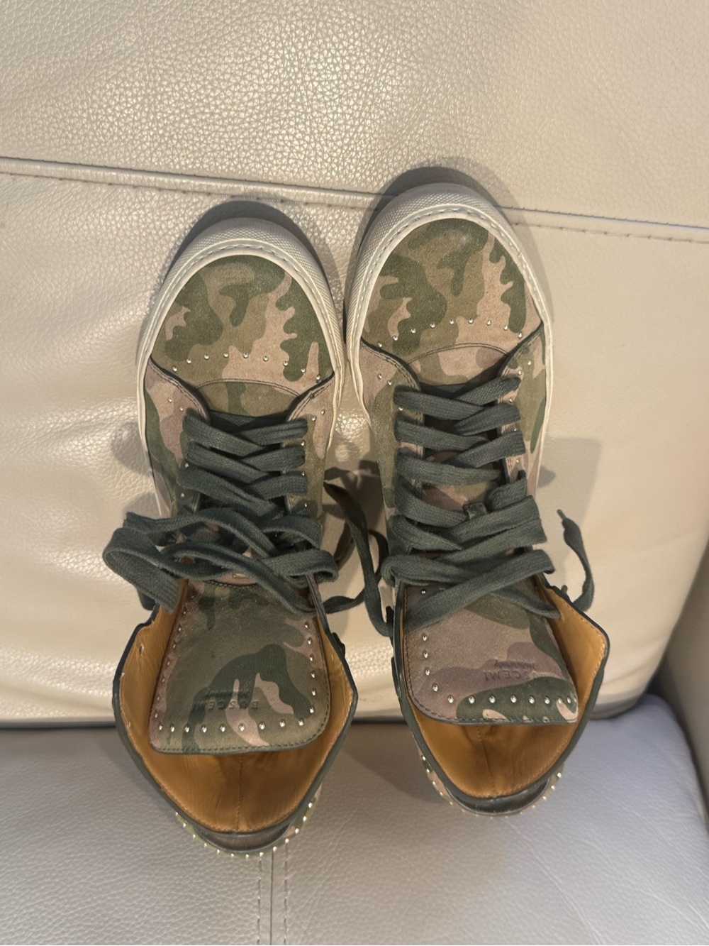 Buscemi Camouflage High-Top Sneakers with Studded Strap - Green/Tan